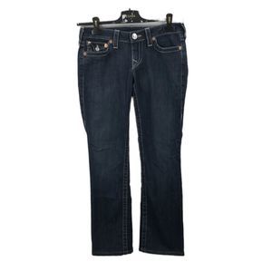 𝅺true Religion Womens Blue Cotton Dark Wash Pockets Straight Denim Jeans…